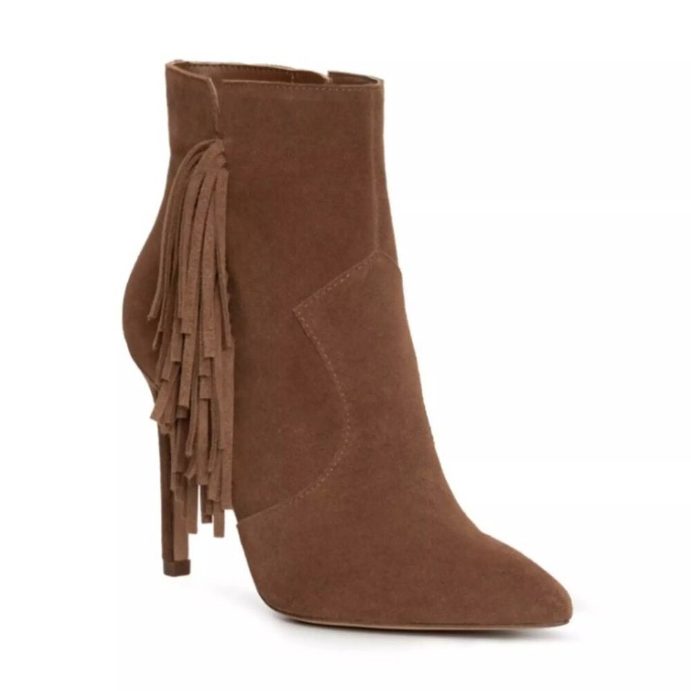 New Jessica Simpson Paegye Suede Leather Stileto Fringe Ankle Bootie Size 6.5